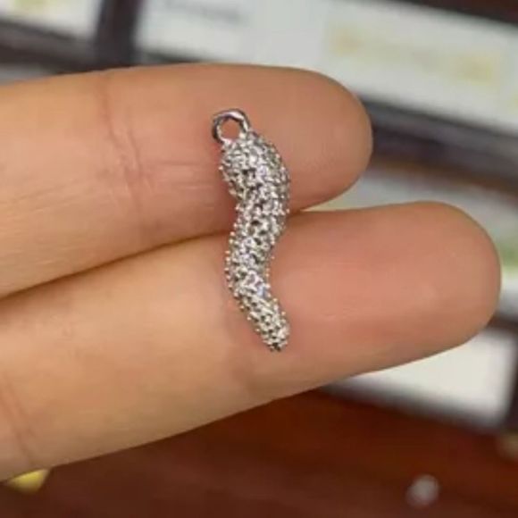 Jewelry - Sterling Silver 925 crystal covered Italian lucky horn necklace luxury new